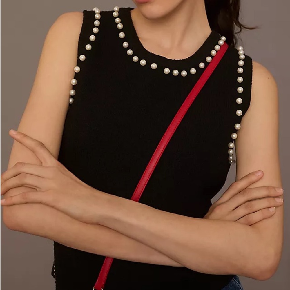 Pearl-Trim Black Sleeveless Knit Anthropologie Top